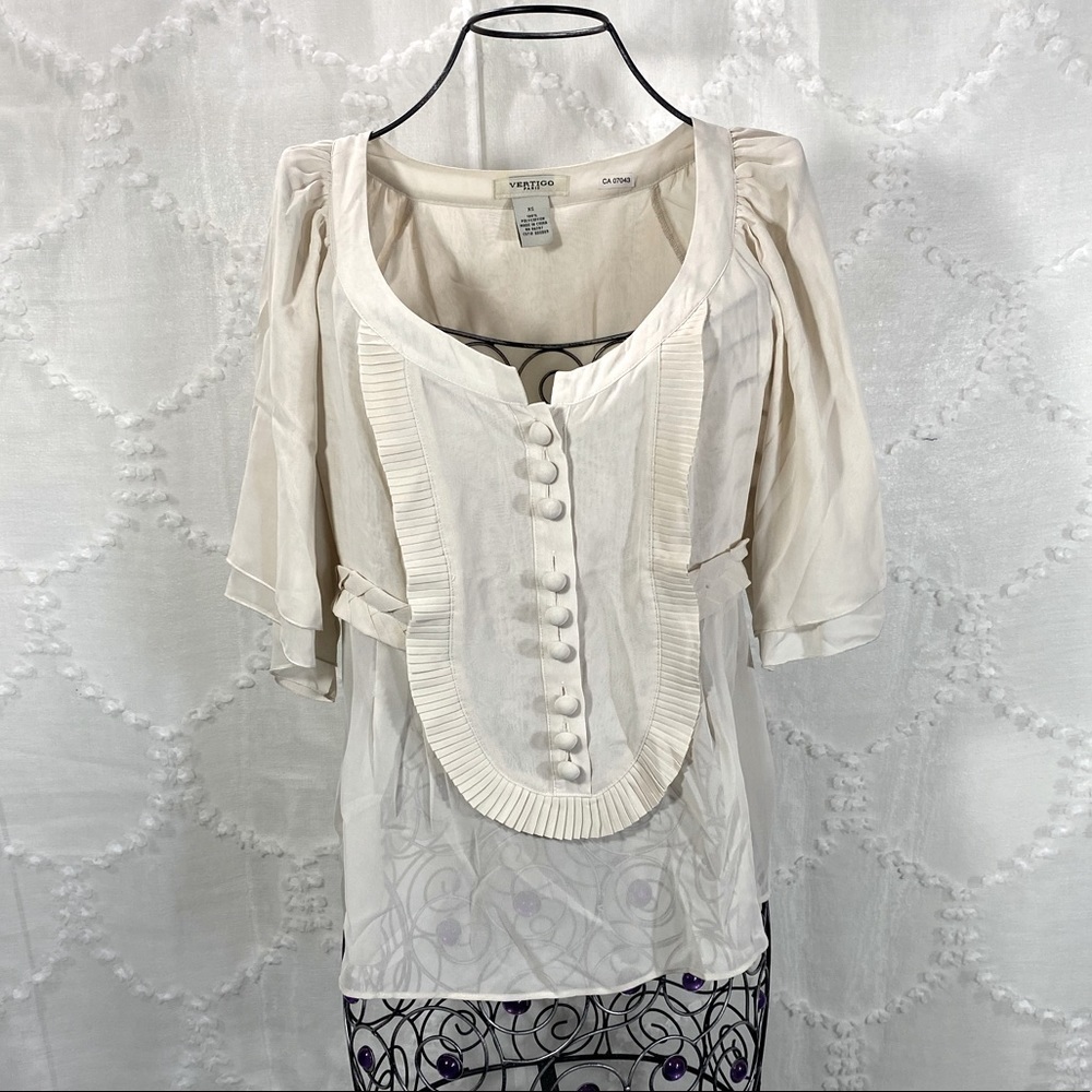 Vertigo París sheer nude flounce sleeve blouse size XS